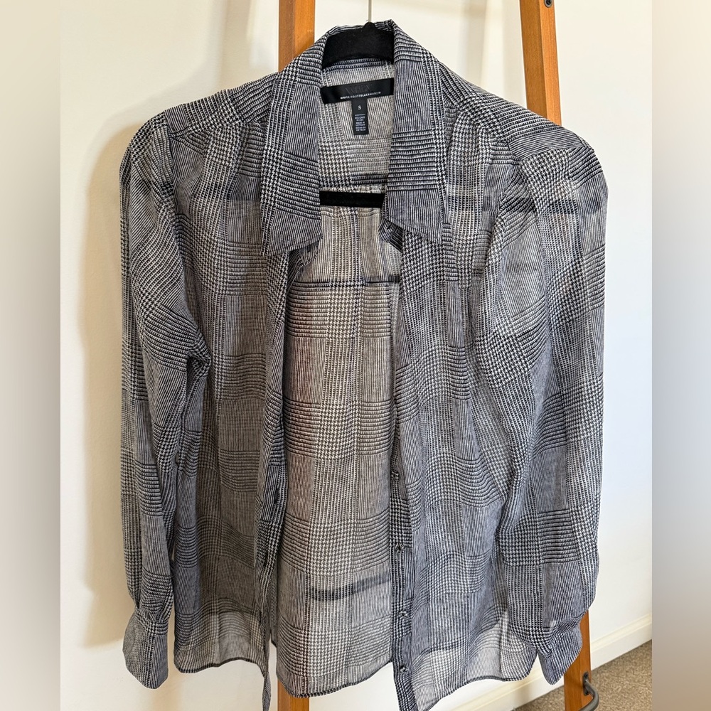 White House Black Market Gray Plaid Button Down Shirt